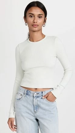 Budget ❤️ AGOLDE Alma Shrunken Crew Neck Tee : Rib With Extended Sleeves Powder ⭐