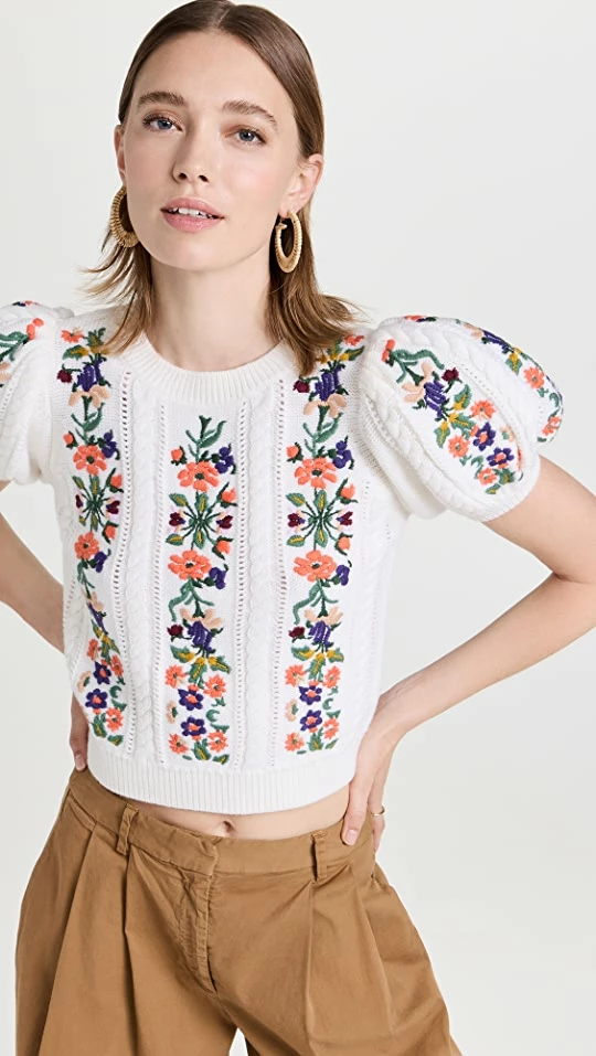 Hot Sale π Alice + Olivia Daren Puff Sleeve Sweater Soft White/Multi π 3 Hot Sale π Alice + Olivia Daren Puff Sleeve Sweater Soft White/Multi π