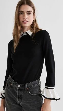 Cheapest ✨ Alice + Olivia Justina Woven Combo Long Sleeve Sweater Black Combo ⌛