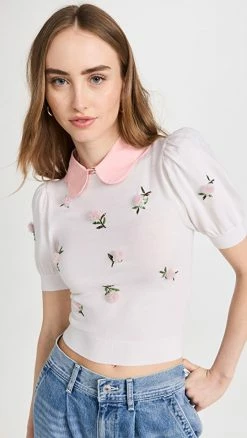 DEMYLEE SHOP 41 Wholesale ⌛ Alice + Olivia Chase Puff Sleeve Sweater Soft White/Petal 🥰