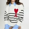 Wholesale 👍 AMI Adc Striped Sweater White/Black/Red ⌛