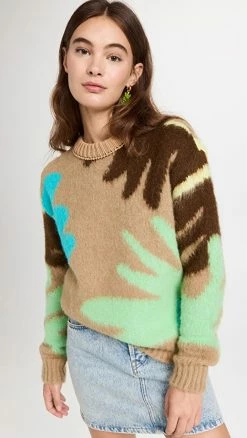 Top 10 🥰 Andersson Bell Flower Intarsia Crew Neck Sweater Beige 💯