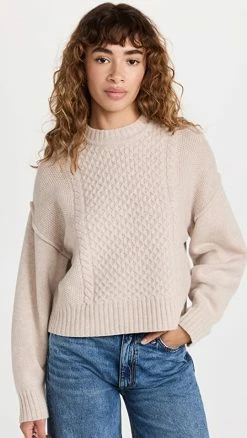 Hot Sale 🧨 ATM Anthony Thomas Melillo Cable Crew Neck Sweater Barley 🎉