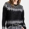 Promo 🎉 ATM Anthony Thomas Melillo Wool Blend Sequin Fair Isle Crew Neck Sweater Black Fairisle 🤩