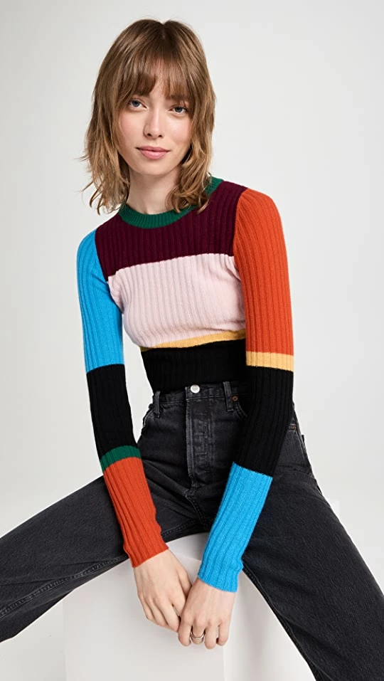 Promo π₯ Autumn Cashmere Striped Rib Crew Cashmere Sweater Bright Multi π 3 Promo π₯ Autumn Cashmere Striped Rib Crew Cashmere Sweater Bright Multi π