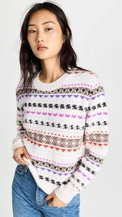 Budget ✔️ Autumn Cashmere Multi Color Fair Isle Crew Cashmere Sweater Chalk Multi ✔️