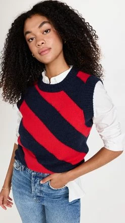 Best reviews of 😍 Clare V. Franc Vest Navy & Poppy Diagonal Stripe M 🥰