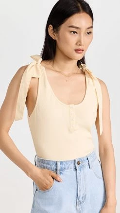 Best deal 😍 English Factory Bow Tie Ribbed Henley Tank Cream ✔️