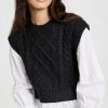 Best Sale ⭐ English Factory Mixed Media Cable Detail Sweater Black/White ⭐