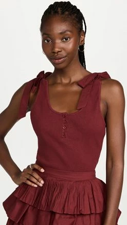 Best Sale 😉 English Factory Mixed Media Bow Tie Ribbed Henley Burgundy 🎁