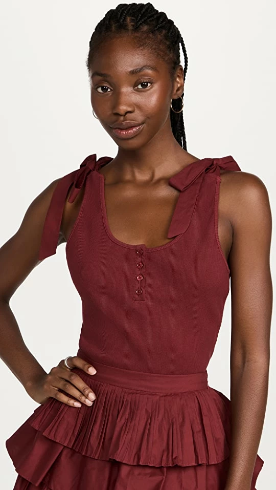 Best Sale π English Factory Mixed Media Bow Tie Ribbed Henley Burgundy π 3 Best Sale π English Factory Mixed Media Bow Tie Ribbed Henley Burgundy π