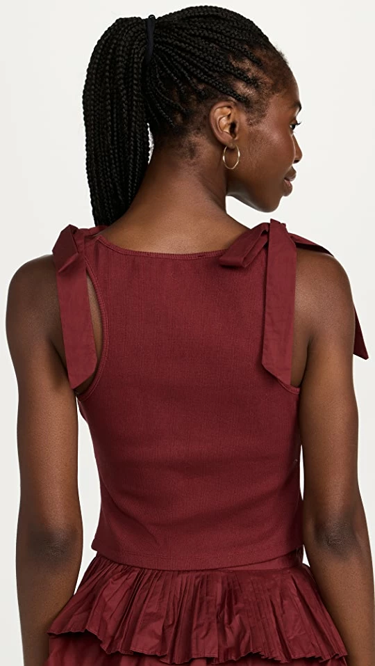 Best Sale π English Factory Mixed Media Bow Tie Ribbed Henley Burgundy π 4 Best Sale π English Factory Mixed Media Bow Tie Ribbed Henley Burgundy π - Image 2