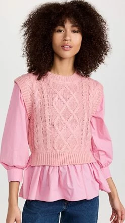 Brand new 🔥 English Factory Mixed Media Cable Detail Sweater Pink 🔔