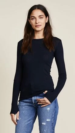 Best Sale 😍 Enza Costa Cuffed Crew Neck Top Cadet ❤️