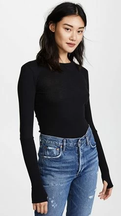 Best reviews of ⭐ Enza Costa Cuffed Crew Neck Top Black 🔥