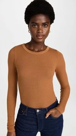 Cheapest 😀 Enza Costa Silk Knit Long Sleeve Tee Toffee 🥰