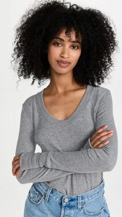 Outlet 🥰 Enza Costa Long Sleeve Cuffed Sweater Smoke 😀