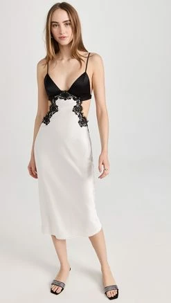 Best deal 😀 Fleur Du Mal Silk And Lace Cutout Slip 👗 Dress Ivory ✨