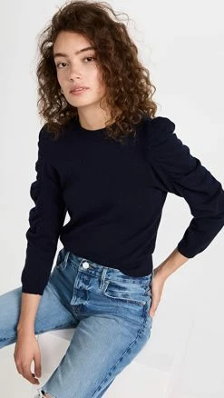 Hot Sale π FRAME Shirred Sleeve Cashmere Sweater Navy β