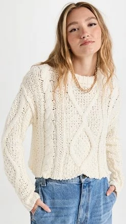 Cheap 👏 Free People Cutting Edge Cable Knit Sweater Ivory 🔥