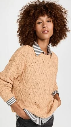 Hot Sale ❤️ Free People Isla Cable Knit Sweater Camel ⭐