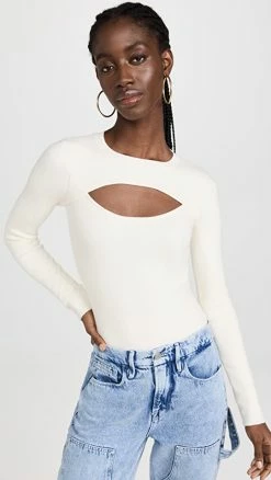 Discount 🔥 Good American Cut Out Rib Top Ivory001 💯