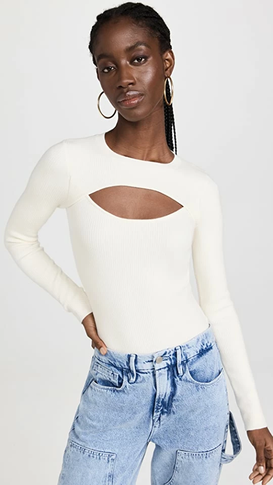 Discount π₯ Good American Cut Out Rib Top Ivory001 π― 3 Discount π₯ Good American Cut Out Rib Top Ivory001 π―
