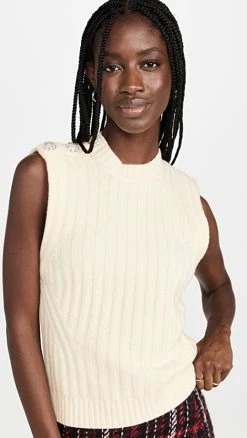 Outlet ⭐ GANNI Graphic Lambswool Sweater Vest Egret 👍