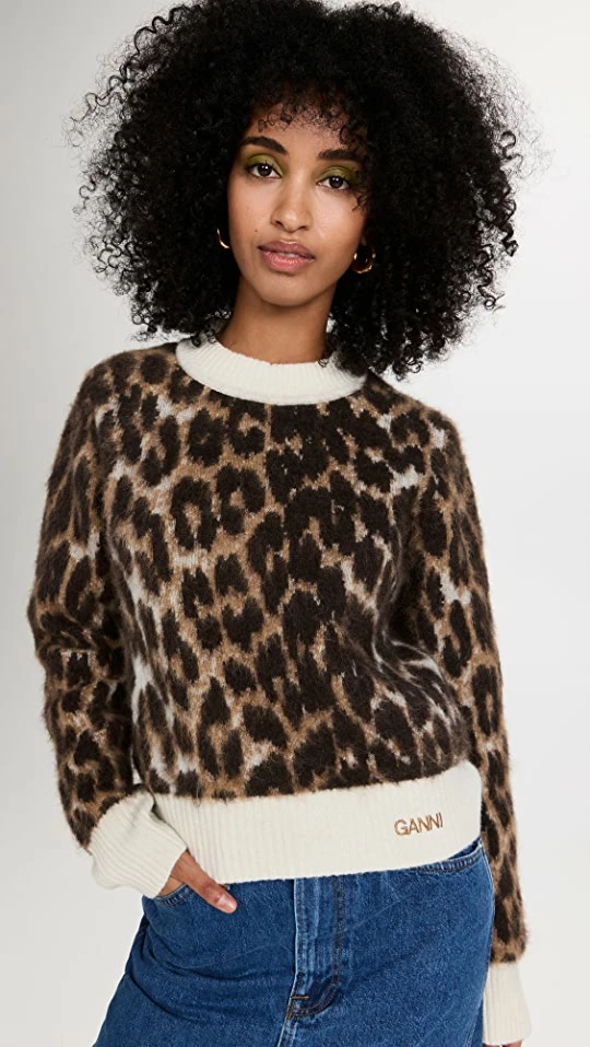 Hot Sale π GANNI Leopard Jacquard O-Neck Sweater Starfish π 3 Hot Sale π GANNI Leopard Jacquard O-Neck Sweater Starfish π