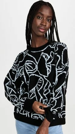 Cheap 🧨 JoosTricot Jacquard Crew Neck Sweater Black + Pool Tile 🔔