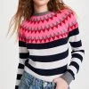 New 😀 Jumper 1234 Val Stripe Cashmere Crew Sweater Mid Grey/Neon Pink ⭐