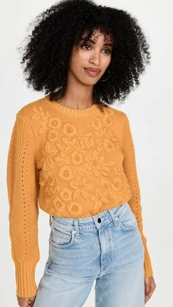 Discount 🎉 Jason Wu Wool Crewneck Sweater With Floral Embroidery Honeysuckle 🥰