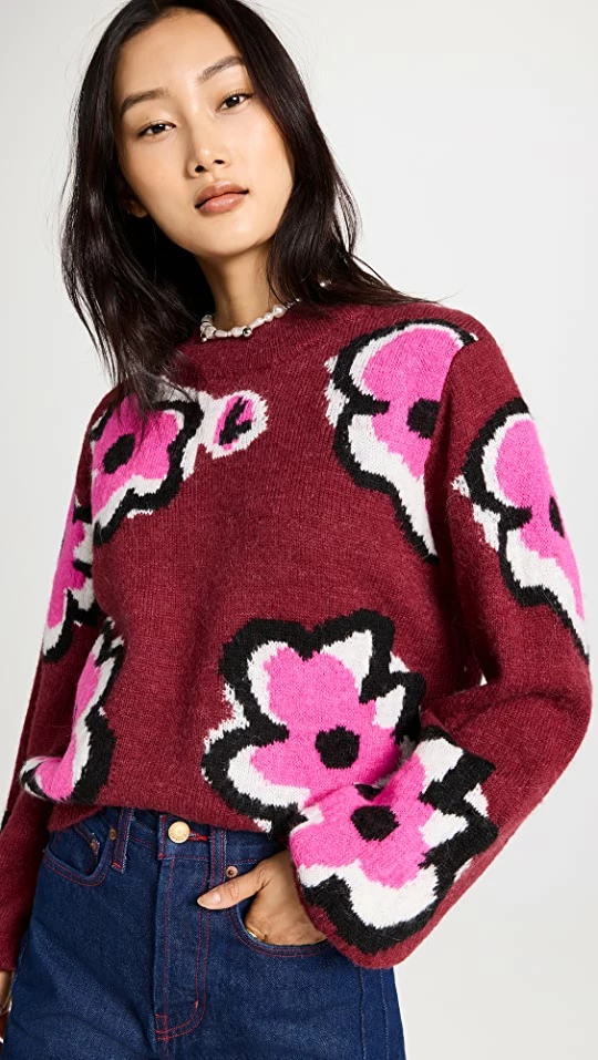 Outlet ✔️ KITRI Joelle Painted Floral Sweater Ruby ✔️ 3 Outlet ✔️ KITRI Joelle Painted Floral Sweater Ruby ✔️