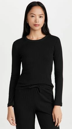 Deals 🌟 Leset Pointelle Slim Fit Long Sleeves Black 👍