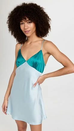 New ✨ Maison Essentiele 90s IT Girl Contrast Mini Slip Ice Blue/ Teal ❤️