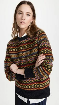 Outlet 🥰 Molly Goddard Oversized Fair Isle Sweater Grey Fairisle 🌟