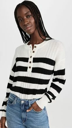 Best deal 🥰 Naadam Cashmere Striped Ribbed Henley Sweater Black ✨