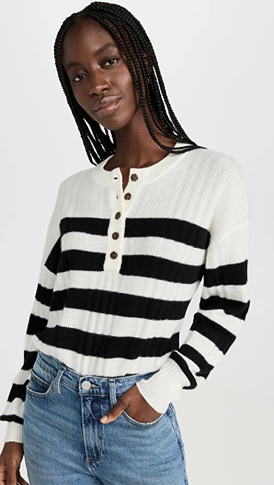 Best deal π₯° Naadam Cashmere Striped Ribbed Henley Sweater Black β¨ 3 Best deal π₯° Naadam Cashmere Striped Ribbed Henley Sweater Black β¨