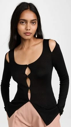 Top 10 👍 Ninety Percent Amelia Open Button Top Black 🥰