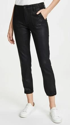 Cheapest 👍 PAIGE Mayslie Joggers Black Fog Luxe 🧥 Coated 👏