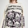 Deals 😉 Philosophy Di Lorenzo Serafini Cat Print Crewneck Sweater Fantasy Print Ivory 👏