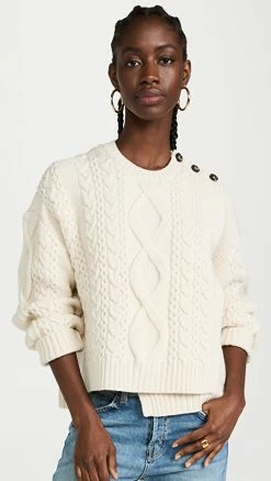 Coupon 🔔 3.1 Phillip Lim Wool Front Overlay Cable Sweater Ant. White 👍