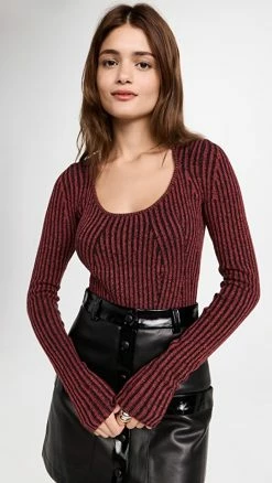 Coupon 😍 Proenza Schouler White Label Plaited Rib Scoop Neck Sweater Wine/Black 💯