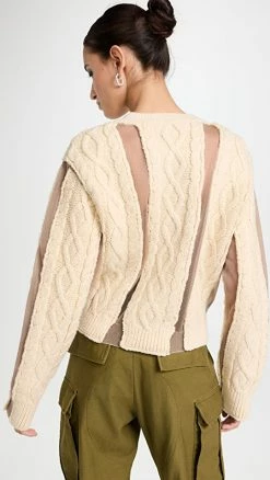 Best reviews of ✔️ PushBUTTON Ivory Cable Mesh Combi Crop Knit Pullover 🥰