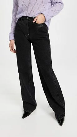 Wholesale 👏 PushBUTTON Black Leather Panty Line Straight Denim 👖 Jeans 🎉