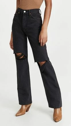 Best reviews of ✨ RE/DONE High Rise Rigid Loose Jean Washed Black With Rips 🎁