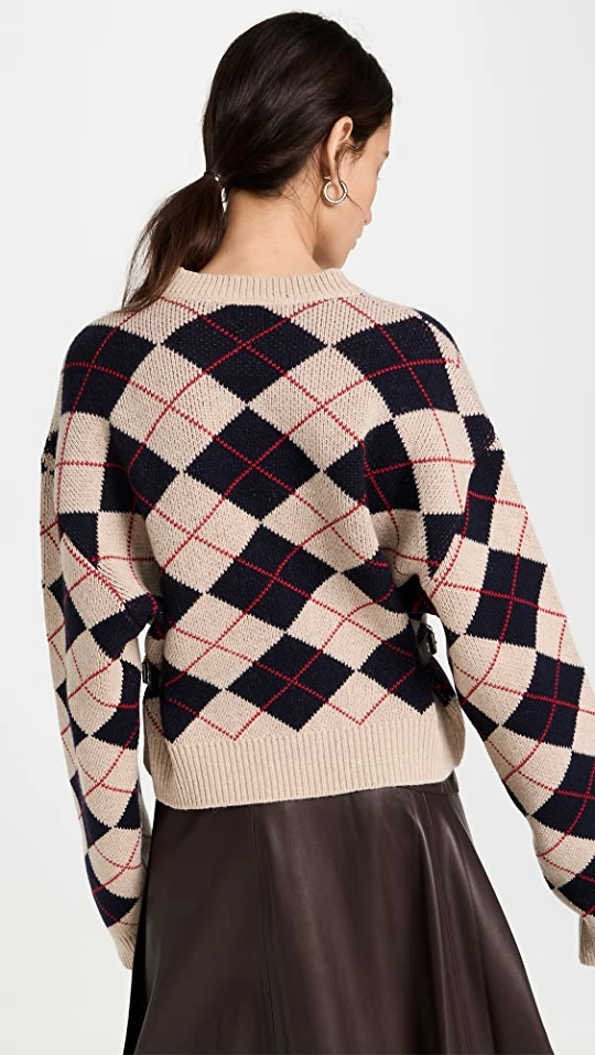Budget π ROKH Argyle Check With Belt Straps Sweater Beige/Navy/Red π 4 Budget π ROKH Argyle Check With Belt Straps Sweater Beige/Navy/Red π - Image 2