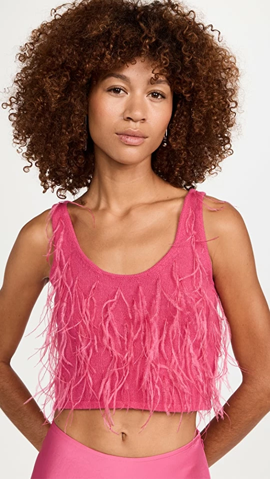 Buy π LAPOINTE Cashmere Feather Embroidered Crop Tank Magenta π 3 Buy π LAPOINTE Cashmere Feather Embroidered Crop Tank Magenta π