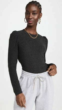 Flash Sale 🤩 Splendid London Rib Puff Sleeve Sweater Heather Charcoal 😍