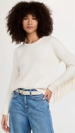 Hot Sale 🥰 Splendid Britain Fringe Sleeve Sweater Marshmallow 👍